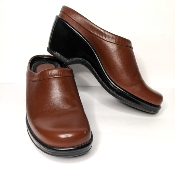 Dansko Leather Brown Black Clogs Mules Heeled Comfort Orthopedic Size 38 - Picture 2 of 9